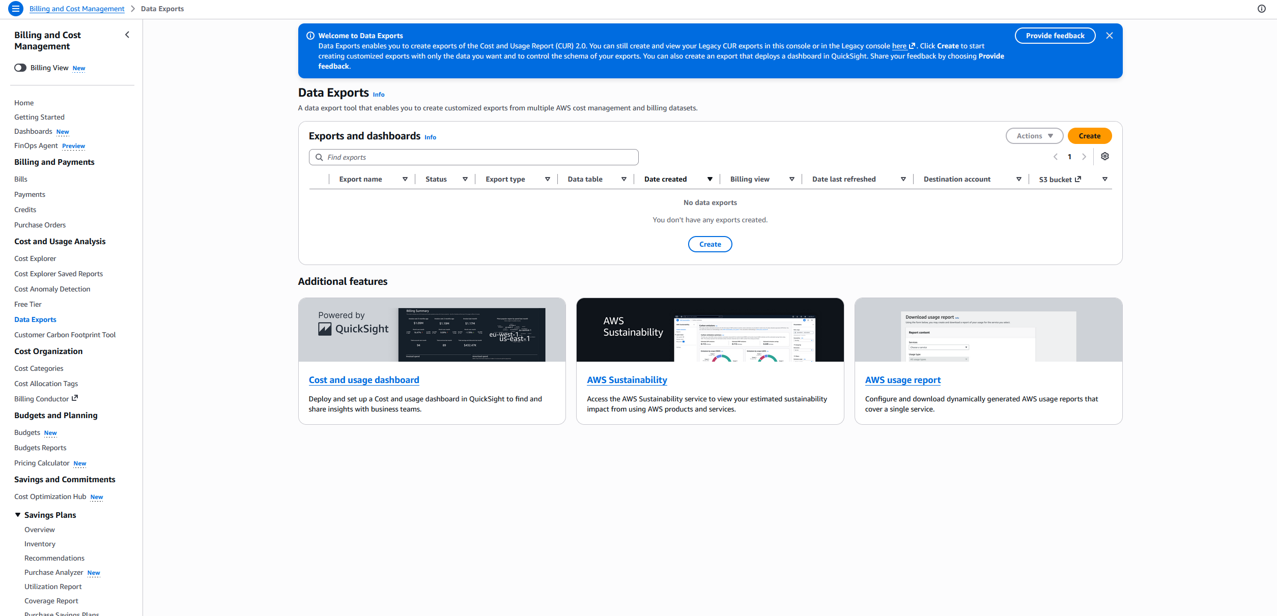 Additional export content options with Include resource IDs and Split cost allocation data checked